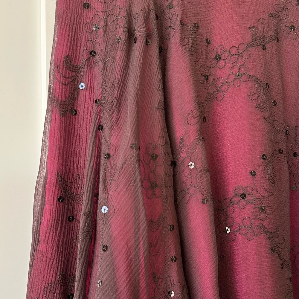 100% Silk Vintage 90s AK Anne Klein Burgundy Midi Skirt, Size 8 - Picture 5 of 8